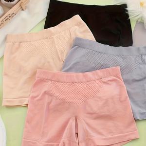 TEMU 4개 혼합 색상 여성용 사각 심리스 속옷 미드라이즈 뉴트럴 탄성 스포츠 스타일 브리프 타이츠 편안하고 부드러운 소재