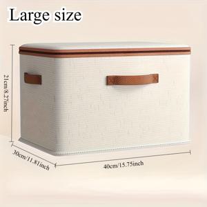 TEMU 접이식 린넨 수납 상자 (더블 지퍼 및 인조 가죽 손잡이 포함), 큰 용량 침대 밑 수납 바구니 (뚜껑 포함) - 옷, 침대 시트, 이사 가방 등에 적합 - 침실, 기숙사, 서재, 옷장, 세탁 바구니에 이상적