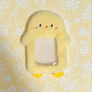 TEMU 사랑스러운 플러시 노란색 달걀 카드 홀더, 아이돌 K-팝 사진 카드 홀더, 캠퍼스 카드 보호 케이스, 가방 장식, 키체인, 문구류