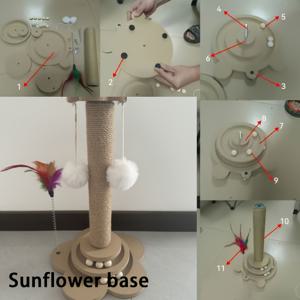 TEMU 인터랙티브 고양이 스크래치 타워 - 황마 볼 트랙 포함, 내구성 강한 다기능 자가 엔터테인먼트 스크래치 포스트, 배터리 불필요, 고양이 장난감, 노란 황마, 인공 깃털 매달린 장난감