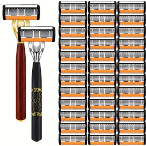 TEMU 초고급 면도기, 부드러운 면도, 편안한 미끄럼 방지 손잡이, 36개의 고품질 스테인리스 스틸 블레이드, 끝까지 부드러운 통증 없는 면도, 남성 필수 면도기
