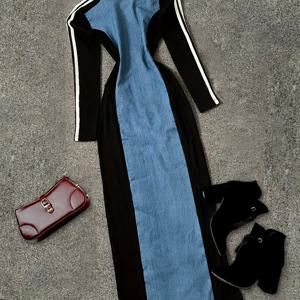 TEMU 사계절 드레스, 컬러블록 긴팔 드레스, 캐주얼 엘레강트 Y2K 스타일, 스트리트웨어, 출퇴근, 휴가, 데이트, 소셜 이벤트, 크리스마스, 발렌타인데이, 새해 의상, 여성 의류