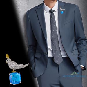 TEMU 클래식 라인스톤 새 핀 - 블루 젬 동물 브로치