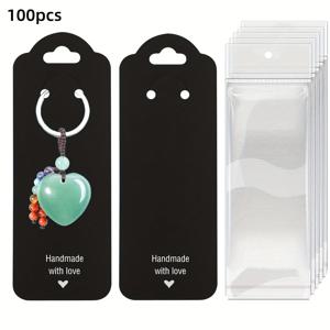 TEMU 100개 TULIKEMG 키체인 디스플레이 카드 + 자동밀봉백 - 수제 블랙 종이 키링 홀더, 주얼리, 트레이더, 이벤트, 소매용 포장 - 키체인 및 소품 디스플레이용