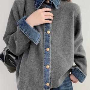 TEMU 일본 스타일과 한국 스타일의 블렌딩이 특징인 새로운 트렌디한 가을/겨울 컬렉션. 우아하면서도 캐주얼하며, 직장에 완벽합니다. 이 고품질 디자인에는 데님 패치워크 칼라와 부드러운 울 소재의 긴소매가 포함되어 있습니다.