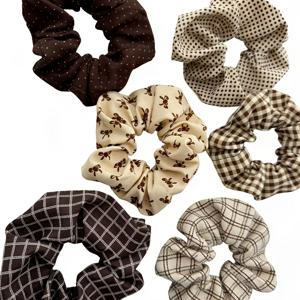 TEMU 여성용 부드러운 원단 스크런치 헤어밴드 6개 세트 - 랜덤 패턴(브라운 체크무늬 & 폴카 도트), 커피 데이트 및 일상 출퇴근용으로 이상적