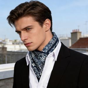 TEMU 남성용 블루 페이즐리 스카프 - 정장 및 웨딩에 어울리는 우아한 더블 레이어 숄, 사계절 공식 및 비즈니스 액세서리, 스타일리시 넥 랩