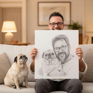 TEMU 맞춤형 2D 평면 액자 없는 포스터, 사진으로 만든 애완동물 및 가족의 개인화된 연필 스케치 초상화, 발렌타인데이 및 결혼 선물로 이상적, 가족 및 친구에게 적합, 포스터, 프린트, 그림 및 벽걸이 예술 작품 포함
