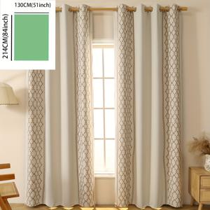 TEMU 1개 럭셔리 모던 기하학 자수 커튼 - 100% 폴리에스터, 펀치 홀 디자인, 거실/침실용 빛 차단 및 자외선 차단, 홈시어터용 - 사계절 사용 가능, 침실 프라이버시 보호, 고급스러운 터치감, 쉬운 걸이 그로멧