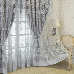 TEMU 유럽 스타일의 라이트 럭셔리 플로랄 패브릭 가우즈 통합 커튼, 탑 로프 링 걸이형, 자외선 차단 및 방 어둡게 하는 기능, 침실, 거실, 커튼 장식, 사무실에 적합