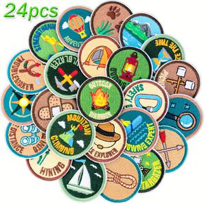 TEMU J.CARP 24개 야외 모험용 다림질 패치 - 캠핑, 하이킹, , 생존 - , 텐트, 나침반 디자인 포함 - 재킷, 모자, 가방, 청바지용 - DIY 공예, 스크랩북, 의류 장식 - 오래 지속되는 내구성 있는 원단, 캠핑 액세서리, 하이킹 기어, 모험 테마 패치, 생동감 넘치는 패치 디자인, 고품질 자수, 스크랩북 용품, 하이킹 애호가