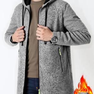 TEMU 남성용 기모 안감 따뜻한 롱 트렌치 코트 슬림핏 재킷 캐주얼 패션 그레이 트렌디 다용도 부드럽고 편안한 상의 긴팔 남성용 니트 스탠드업 칼라 지퍼 단색 야외 파티 출퇴근 스트리트 두꺼운 후드 코트 가을용 1개