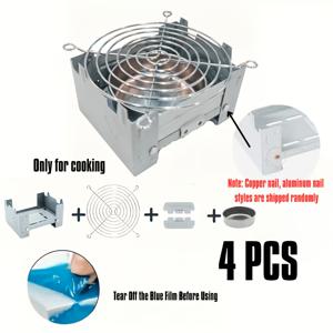 TEMU 4개 미니 접이식 캠핑 스토브 세트 - 풍경막, 연탄 트레이가 있는 컴팩트 디자인, 하이킹 및 캠핑 및 비상 생존 키트 필수품을 위한 이중 사용 (연/연탄) | 팬, 냄비, 컵에 적합, 음식 접촉 불가, 단독 요리용