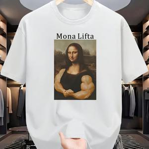 TEMU Monalift 웃긴 피트니스 디자인 남성용 스탠다드 티셔츠 | 크루넥, 캐주얼 스타일, 약간의 스트레치 원단, 성인 여름에 완벽