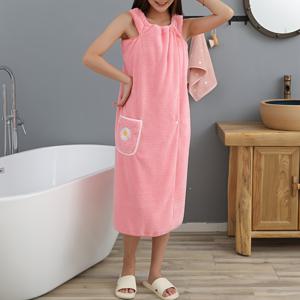 TEMU 1pc 성인용 웨어러블 목욕 타월, 포켓과 버튼이 있는 빠른 건조 스파 랩 타월, 웨어러블 목욕 치마, 집 욕실용 흡수성 목욕 랩 타월, 목욕 용품, 욕실 용품, 여성용 사우나 킬트 스파 사우나 랩