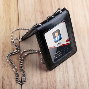 TEMU LYTWLZK 정품 인조 가죽 ID 배지 홀더, 스테인리스 스틸 비드 체인 - 사무실, 숙박업, 공공 안전 전문가를 위한 내구성 있고 다용도 이름표 케이스 - 블랙, 안전한 배지 디스플레이|스타일리시 비드 체인|광택 마감, LYTWLZK