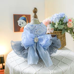 TEMU 블루 갤럭시 웨딩 드레스 강아지 의상 스타일 가운 - 비숑, 포메라니안, 테디, 여성 강아지용 펫 의류