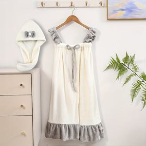 TEMU 두 가지 아이템: 다재다능한 리본 매듭 드레스와 두꺼운 초극세사 나노 벨벳으로 제작된 샤워 캡입니다. 부드럽고, 뛰어난 흡수력, 빠른 건조 특징이 있으며, 대비되는 색상의 디자인입니다. 매칭 리본 매듭 헤어 타월이 포함되어 있으며 스냅 버튼 디자인으로 장식되어 있습니다.