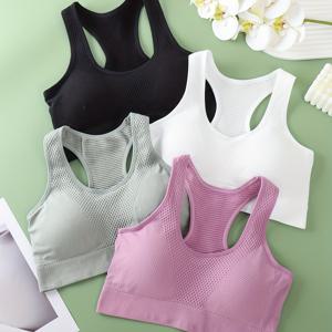 TEMU 여성용 스포츠 브라 탱크탑 4pcs 세트, 봄/여름 스타일, 패딩 포함, 아우터웨어 및 언더버스트 커버리지