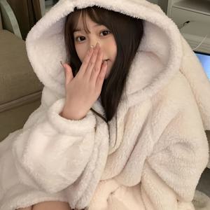 TEMU 새로운 긴귀토끼 파자마, 겨울 토끼귀 캐릭터, 귀여운 수면 가운