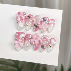 TEMU 인조 손톱용 그라데이션 보우 타이 하트 별 네일 아트 스티커 10개 세트