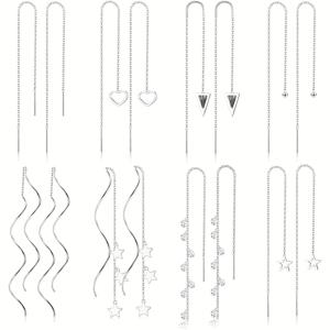 TEMU 8쌍의 스레더 귀걸이 체인 귀걸이 여성용 타셀 귀걸이 스테인레스 스틸 더블 웨이브 드롭 단추 귀걸이 라인 스톤 경량 긴 체인 귀걸이 세트