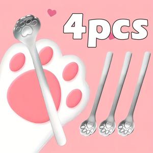 TEMU 귀여운 고양이 발 디자인의 스테인리스 스틸 디저트 스푼 4개 세트. 커피를 끓여, 케이크를 낸다, 아이스크림을 즐긴다, 차를 장식하는 데 완벽합니다. 레스토랑, 파티 및 축제 행사에 적합합니다.