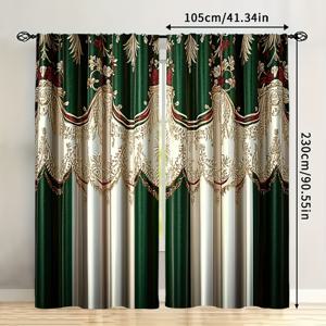 TEMU 세련된 그린 이중 레이어 쉬어 커튼 2개 세트. 밝기를 필터링하며 내구성이 뛰어난 100% 폴리에스터 원단으로 제작되어 모든 계절에 적합합니다. 거실, 침실, 사무실 및 호텔 장식을 위한 반투명 프라이버시 드레이프