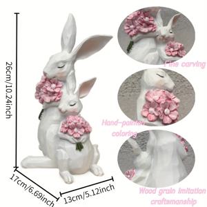 TEMU 손으로 그린 레진 흰색 토끼 엄마 & 아기, 핑크 꽃무늬 장식 - 빈티지 부활절, 어버이날, 아버지의 날 테이블 장식 - 실내/실외 홈 , 실내 실외 장식, 기발한 디자인, 장식용 피규어, 쇼핑객
