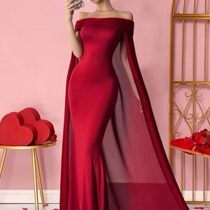 TEMU 우아한 여성 파티 크리스마스 로맨틱 패션 출근 저녁 오프숄더 롱 가디건 드레스, 우아한 원숄더 롱 쇼울 맥시 슬림 드레스, 우아한 여성 드롭 칼라 머메이드 핏 드레스, 여성 크리스마스 의상, 발렌타인데이 여성 파티웨어, 발렌타인데이, 휴일, 출퇴근, 로맨틱 데이트, 웨딩 생일 가을 겨울