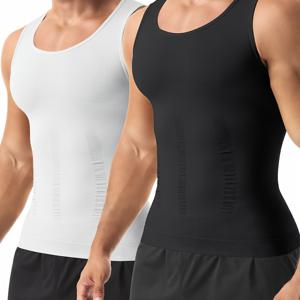 TEMU 2피스 남성용 바디 쉐이퍼 조끼 - 슬리밍 압박 언더셔츠, 바디 쉐이퍼 및 등 지지, 복부 제어, 나일론 통기성 소재, 회색, 파란색