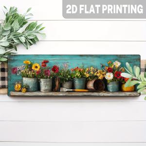 TEMU 2D 평면, 1개 빈티지 농가 스타일 나무 벽걸이 - 컬러풀 정원 패턴의 빈티지 나무 화분 플랜터 사인, 정원, 파티오, 현관, 온실에 적합한 나무 플라크 - 5x16 인치 식물 애호가를 위한 장식용 선물, 2D 평면