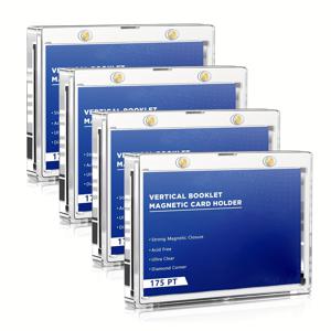 TEMU 4개 세트 수직 자석 카드 홀더 - 175PT PVC 무첨가 UV 저항 원터치 액세스 강력한 자기 보안 저장소 비즈니스 카드, 브로셔, 전단지용 - 사무실, 소매점, 이벤트를 위한 투명 아크릴 디스플레이 홀더 | 자기 클로저 | 강력한 자기 그립