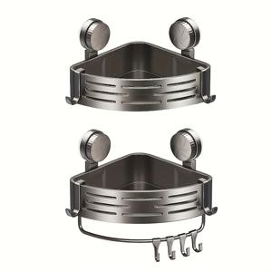 TEMU 욕실용 흡착식 삼각형 바구니 2개 세트, 세면대용 천공 없이 벽면 코너 벽걸이형, 변기 수납대, 선반