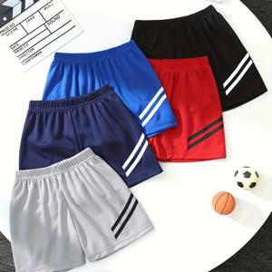 TEMU 남아용 여름 반바지 5개 세트, 중형에서 대형 유아 및 어린이용, 단색과 사이드 메쉬 속건성 반바지, 야외 어린이 스포츠, 달리기, 농구용 다용도 데일리 캐주얼 반바지, 가볍고 통기성 좋음, 4-13세 형제자매 서로 매치하는 옷, 블랙, 그레이, 레드, 블루, 네이비 블루 5가지 색상 선택 가능(세탁 가능), 야외 활동에 최적