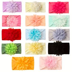 TEMU 아기 꽃무늬 나일론 헤어밴드 14개 세트, 부드럽고 편안한 신축성 헤어 액세서리, 귀여운 어린이 헤어밴드, 아기 헤어밴드, 나일론 헤드스카프, 창의적인 어린이 헤어밴드, 넓은 귀여운 공주님 아기 용품