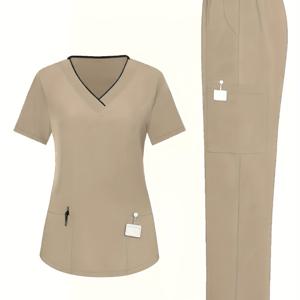 TEMU 치과 클리닉 및 애완 동물 병원용 여성용 V넥 캐주얼 유니폼 세트 (스크럽 의상 포함)