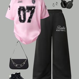 TEMU 여름 캐주얼 스포츠 아동복 세트. V넥 컬러 블록 프린트 루즈핏 상의와 활용도 높은 긴 바지로 구성되어 있어, 귀여운 아이들과 멋스러운 아이들을 위한 완벽한 야외복으로 적합합니다.