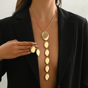 TEMU 2개 세트 패션 귀걸이 & 목걸이, 기하학적 불규칙 펜던트 목걸이, 긴 Y자형 펜던트 메탈 스타일 주얼리 세트, 아웃핏 액세서리, 휴일 선물용 주얼리
