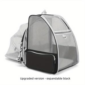 TEMU 업그레이드된 확장형 고양이 백팩 캐리어 - 조절 가능한 스트랩, 중간 크기 고양이를 위한 내구성 있는 폴리에스터 3면 통풍 메쉬, 학교 및 여행용, 안전한 지퍼백, 캐주얼 스타일 캐리어, 환기 메쉬 패널