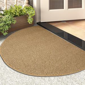 TEMU 1개 북유럽 스타일 브라운 모조 황마 원단 워싱 천 뒷면 가정 현관 문 매트, 반원형 따뜻한 흙갈색 현관 카펫 실내외 현관 카펫