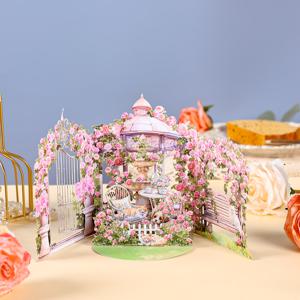 TEMU 1개 성 오후 티타임 3D 팝업 카드 장미 정원 고양이와 강아지 삼단 게이트 인사 카드 모든 행사 생일 모임 파티 친구 가족 부모님을 위한 최고의 선물 여가 시간 휴가 인사 카드