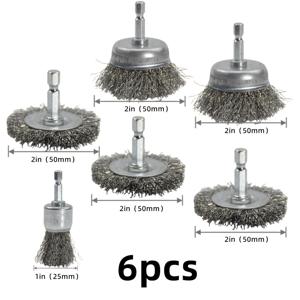 TEMU 6개 세트 1/4인치 육각 샤프트 탄소강 와이어 휠, 금속 녹 제거 및 디버링용, 다이 그라인더 및 회전 공구, 내구성 강화, 전기 드릴 앵글 그라인더 및 드릴링 도구 호환