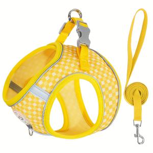 TEMU 반사 메쉬 강아지 하네스 & 리드, 통기성 폴리에스터 웨빙, 안전 버클, 야간 가시성을 위한 반사 스트립, 소형견용