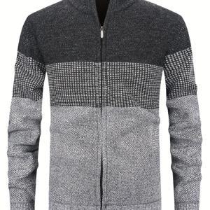TEMU 남성용 니트 하이넥 지퍼 가디건 캐주얼 안감 두꺼운 스웨터