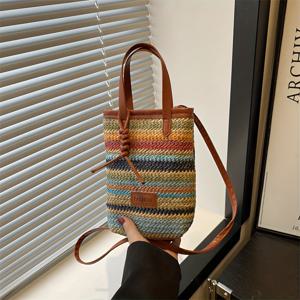 TEMU 컬러 블록 우븐 가방 여성 여름 트렌디 패션 스트로우 우븐 휴대폰 가방 간편 크로스바디 가방