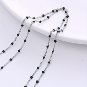 TEMU A 테이머먼트 올매치 쌀 비즈 목걸이, 간편한 유럽 및 미국 스테인리스 스틸 소형 블랙 비즈 목걸이, 고급 주얼리, 남녀공용 니치 주얼리, 다용도 주얼리, 커플의 및 휴일 선물로 적합