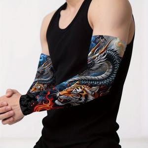 TEMU 용호의 불꽃 디자인 신상 패셔너블 쿨링 팔토시 1쌍, 신축성 있는 보호용 스포츠 팔토시, 여름 야외 사이클링 필수품, 일상용으로 적합, 크리스마스, 할로윈, 가족 모임, 생일 선물용으로 훌륭한 선택