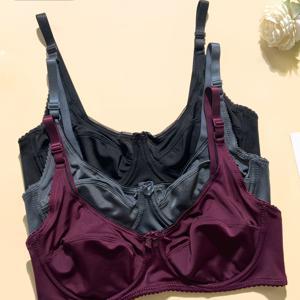 TEMU 3pcs 세트 플러스 사이즈 얇은 쉬운 패션 광택 란제리 여성 조절 가능한 스트랩 언더버스트 지지 안티-사그 가슴 쉐이핑 후크 앤 아이 브라