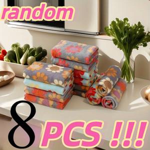 TEMU 및 꽃무늬 패턴의 업그레이드된 핸드 타월 8개 세트 - 매우 부드럽고 흡수성이 뛰어나며 빠르게 마르는 극세사, 스타일 사각형 핸드 타월, 주방 및 욕실용, 완벽한 선물 선택, 11.81x11.81인치, 소재, 주방 핸드 타월 | 꽃무늬 핸드 타월 | 속건성 원단, 세수 행주, 핸드 타월